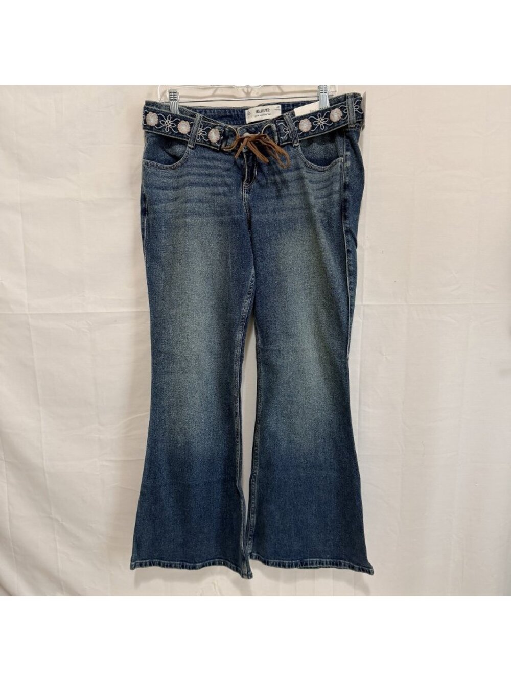 Hollister Womens Ultra Low Rise Flare Denim Jeans W/Embroidered Belt 12R